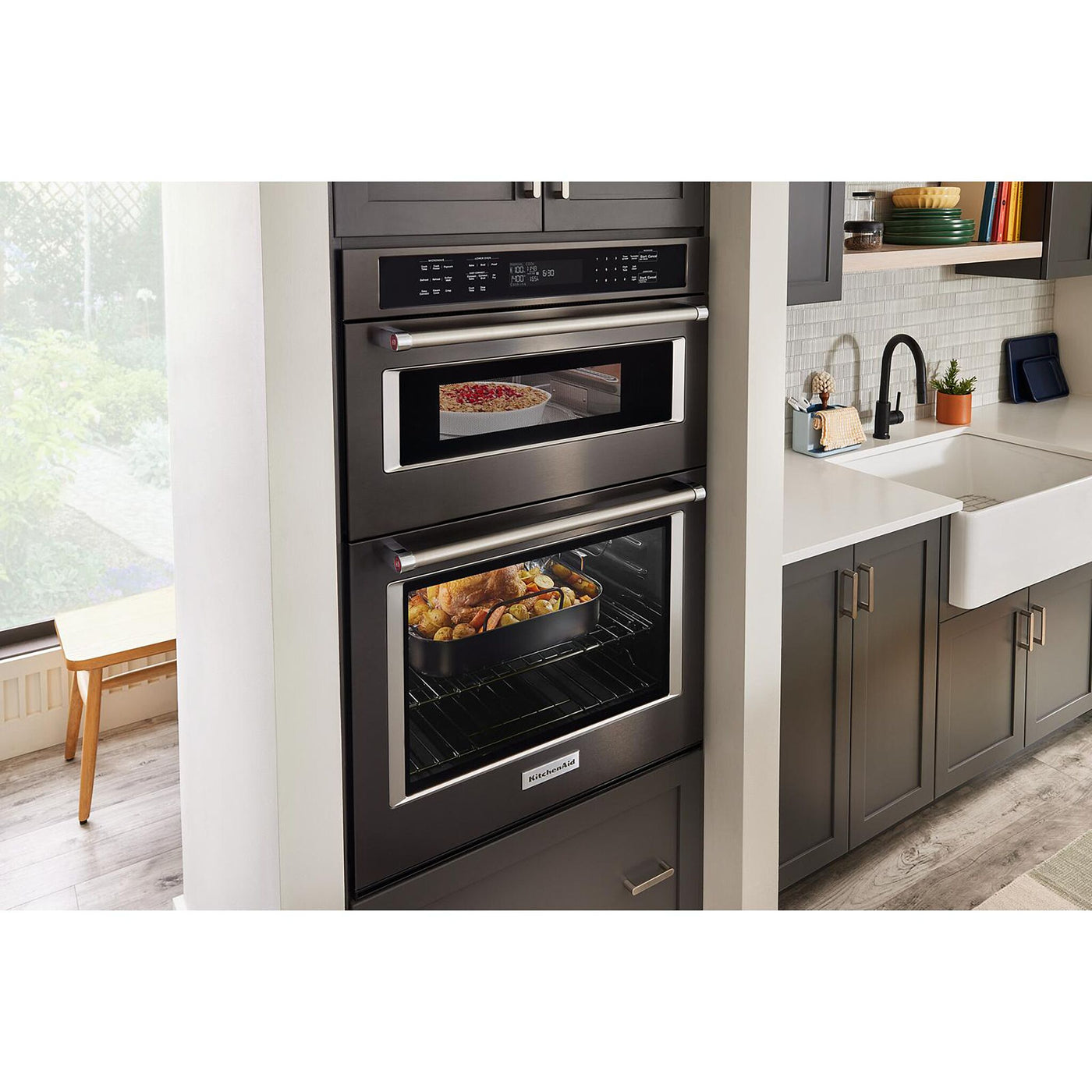 KitchenAid Black Stainless Steel with PrintShield™ Finish 30" Wall Oven and Microwave Combination (5.0 Cu. Ft. / 1.4 Cu. Ft.)- KOEC530PBS