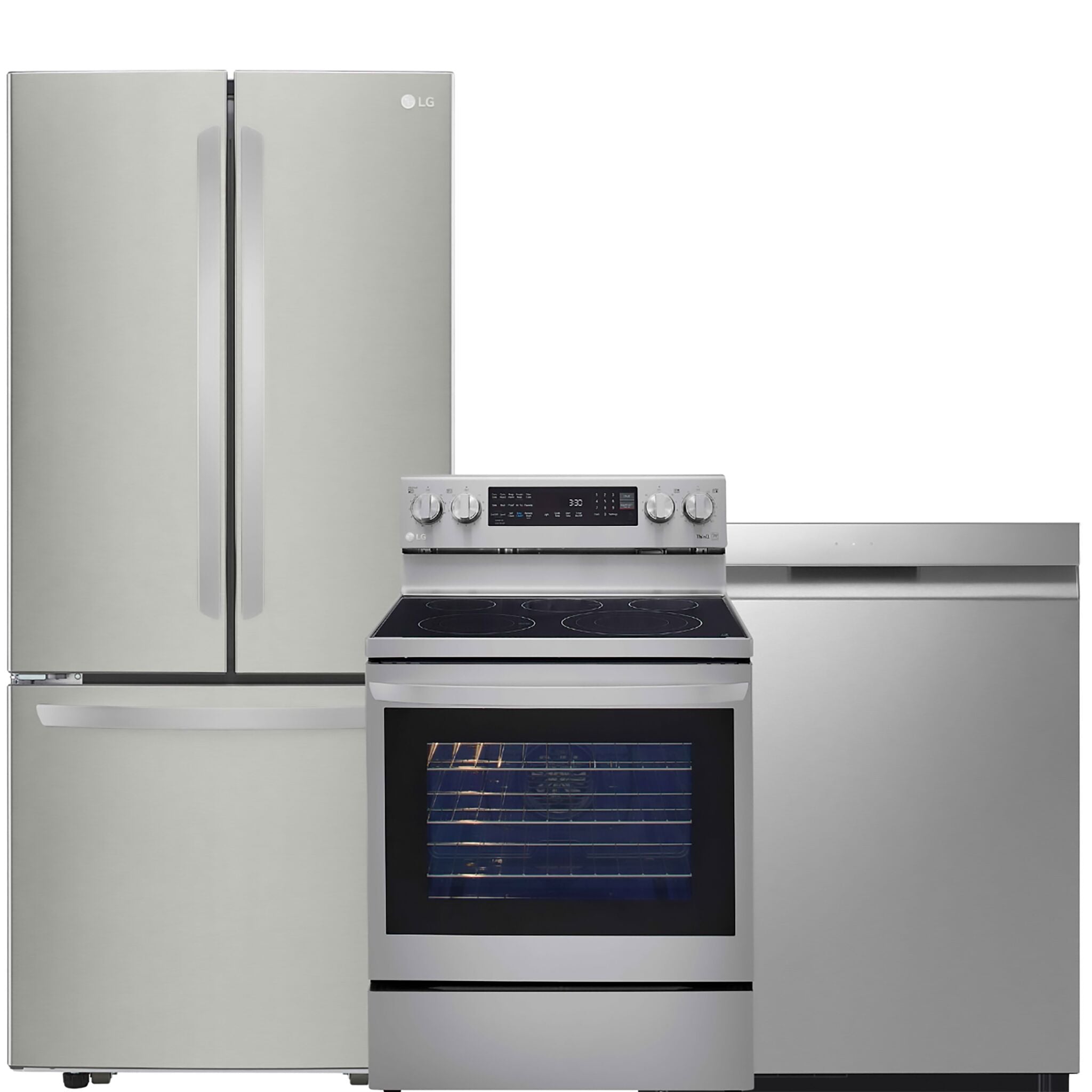 LG Smudge Resistant Stainless Kitchen Package with French Door Refrigerator, Electric Range & Built-In Dishwasher