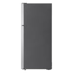 Side view of LG 30" Top Freezer Refrigerator with stainless steel doors and dark cabinet sides