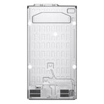 Rear view showing the refrigerator back panel, wiring and lower ventilation openings