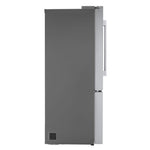Side profile of the LG counter-depth refrigerator with dark side panel and stainless steel doors