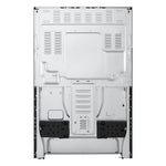 Rear view of LG electric freestanding range showing metal back panel, vents and installation components