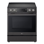 LG 6.3 cu. ft. induction slide-in range in black stainless steel with four-element cooktop, front controls and oven window