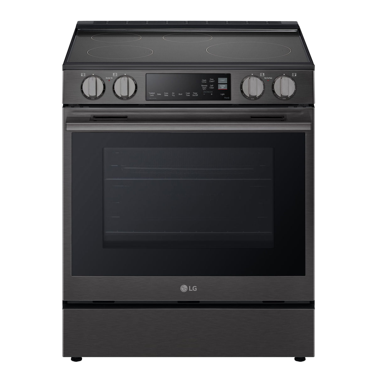 LG 6.3 cu. ft. induction slide-in range in black stainless steel with four-element cooktop, front controls and oven window