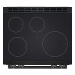 Top view of LG black induction cooktop showing four outlined cooking zones in varying sizes
