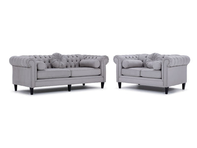 Lancaster Sofa and Loveseat Set -Silver