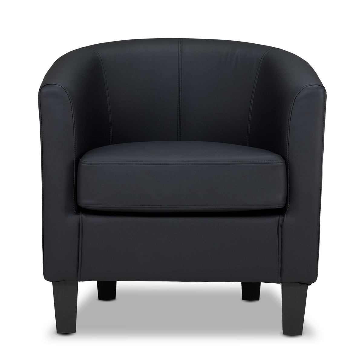 Lincoln Accent Chair - Black front view with rounded arms, curved backrest, cushioned seat and dark tapered legs