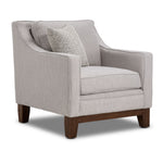 Lucerne grey chair with single seat cushion, track arms, solid wood legs and angled front view