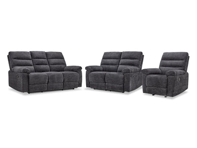 Lucie Dual Reclining Sofa, Loveseat and Recliner Set- Charcoal