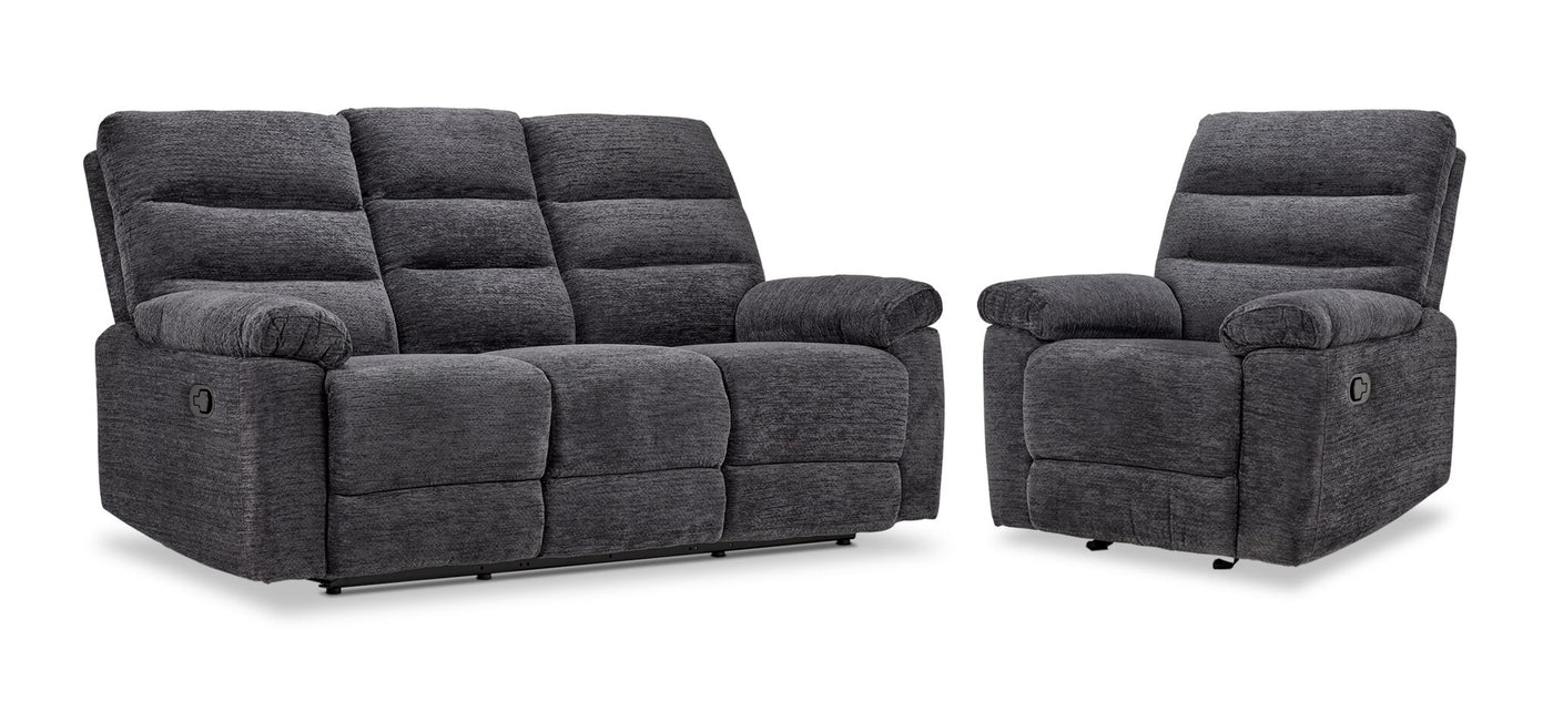 Lucie Dual Reclining Sofa and Recliner Set - Charcoal