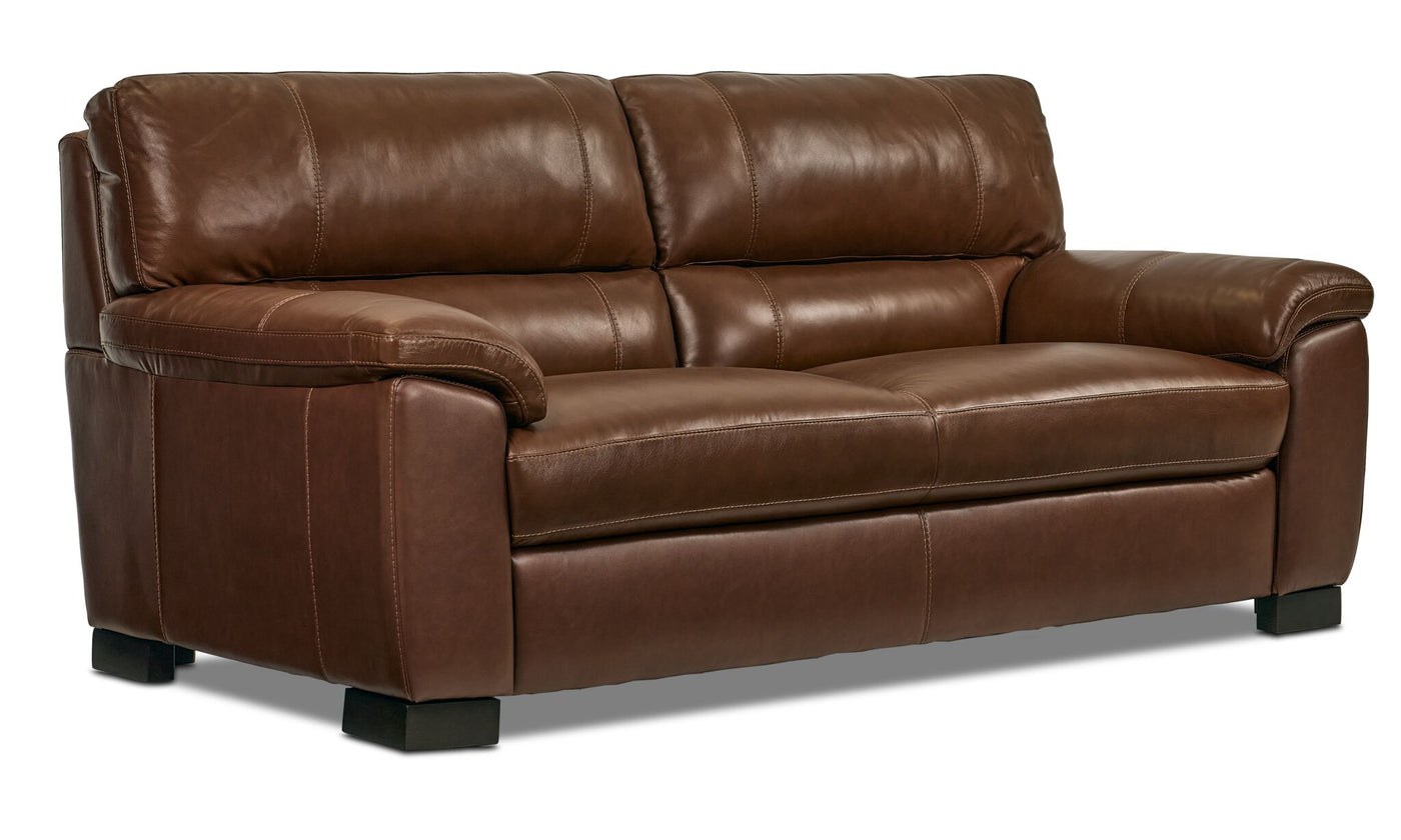 Maddox Leather Sofa and Loveseat Set - Cognac