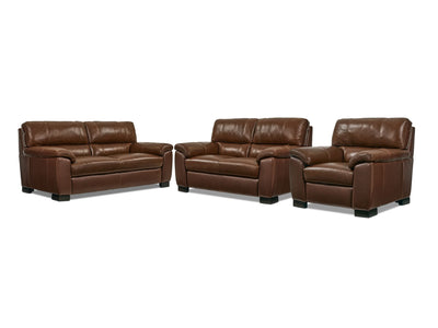 Maddox Leather Sofa, Loveseat and Chair Set - Cognac