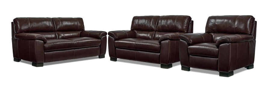 Maddox Leather Sofa, Loveseat and Chair Set - Dark Brown
