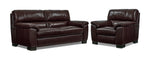Maddox Leather Sofa and Chair Set - Dark Brown
