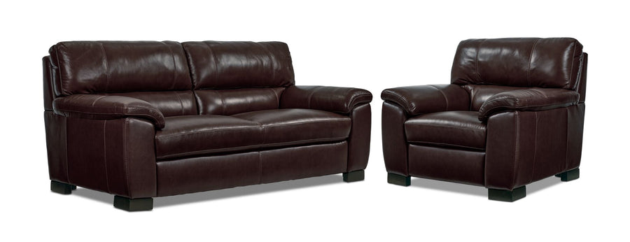 Maddox Leather Sofa and Chair Set - Dark Brown