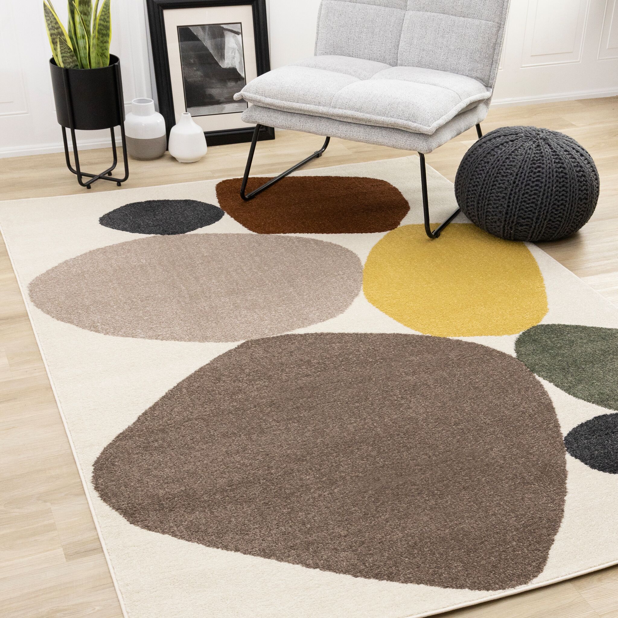 Warm Elements 7'10" x 10'6" Pebbles Design Area Rug - Cream