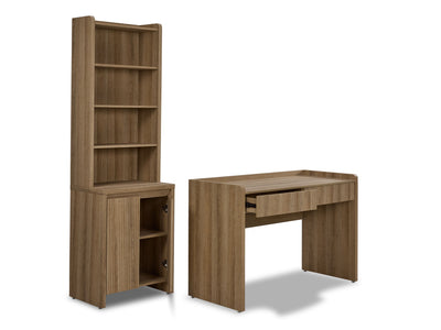 Malina Fluted Desk and Bookcase Set - Light Natural Oak