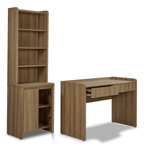 Malina Fluted Desk and Bookcase Set - Light Natural Oak