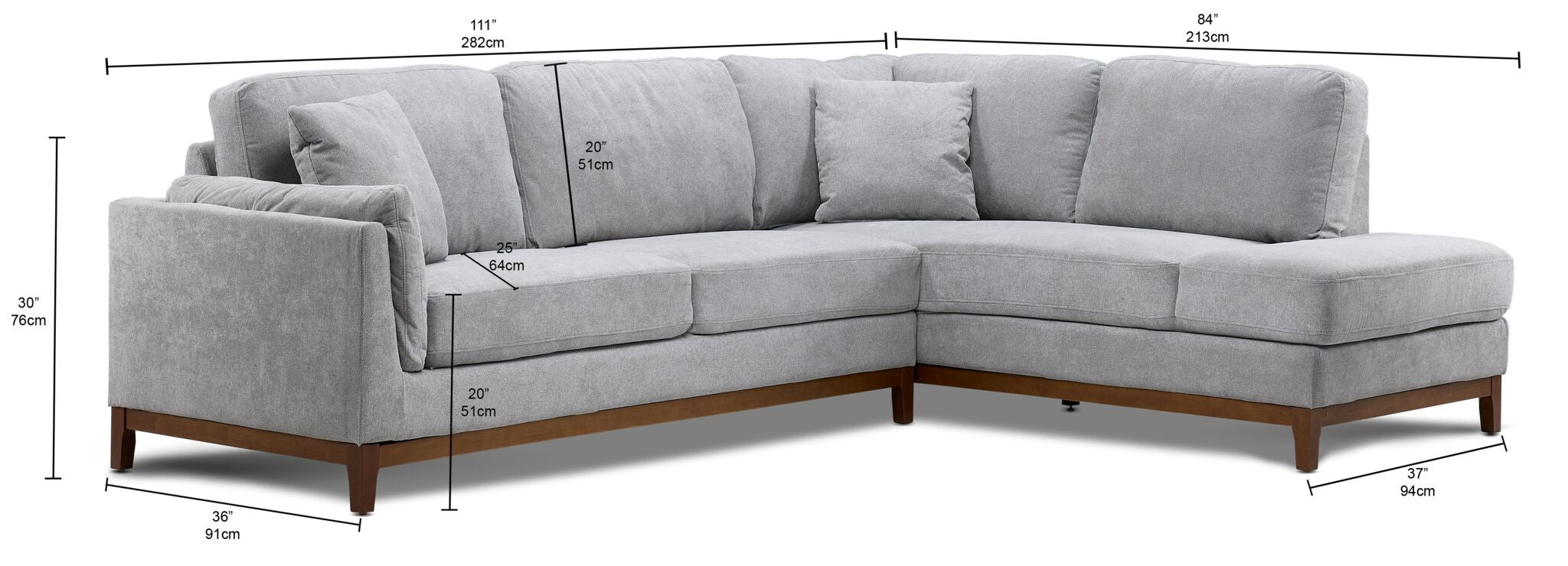 Marquis 2-Piece Sectional with Right Facing Chaise - Grey | Leon's