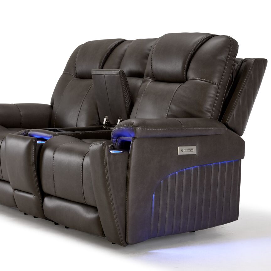 Matrix Triple Power Reclining Loveseat with Console - Smoke | Leon's