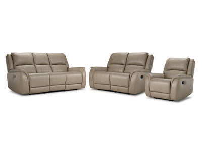 Maxton Leather Reclining Sofa, Loveseat and Chair Set - Taupe