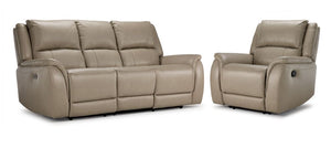 Maxton Leather Reclining Sofa and Chair Set - Taupe