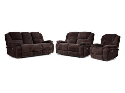 Maxwell Power Reclining Sofa, Loveseat and Chair Set - Brown