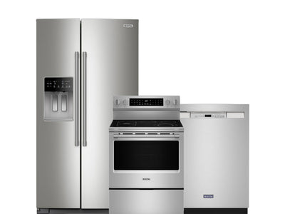 Maytag Fingerprint Resistant Kitchen Package with Counter-Depth Refrigerator, Electric Range and Built-In Dishwasher