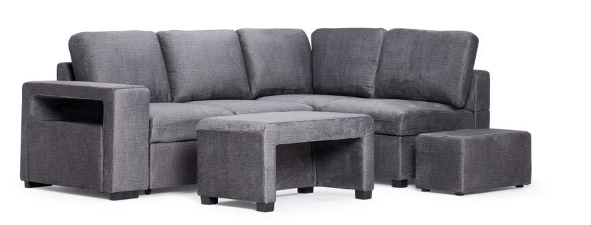 Meadow 3-Piece Sectional with Left-Facing Pop-Up Bed - Grey