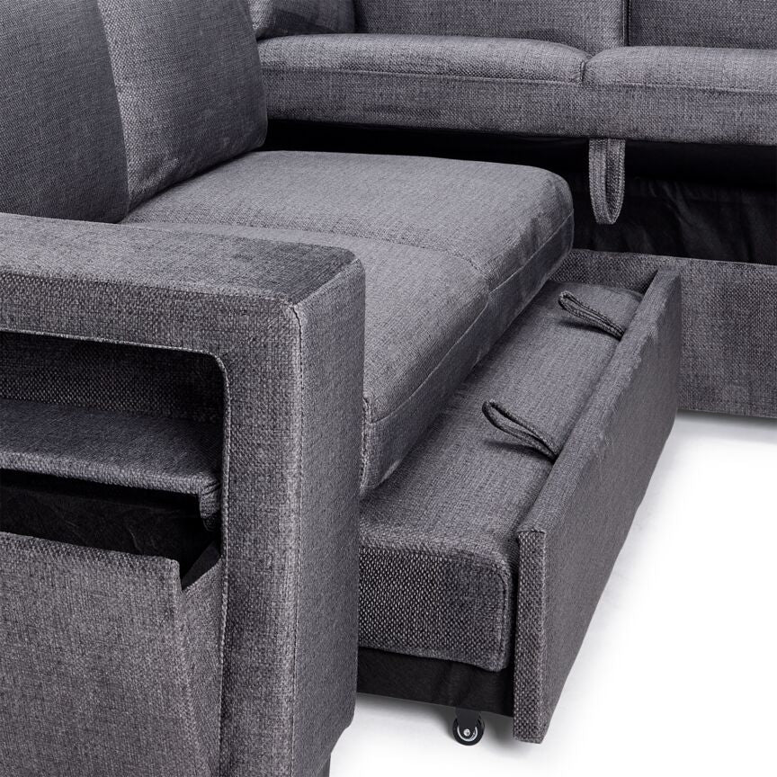 Meadow 3 Piece Sectional with Left Facing Pop Up Bed Grey Leon s