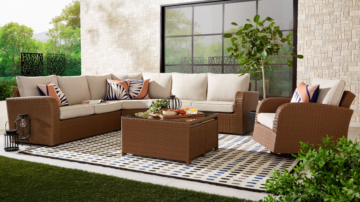 Melville Outdoor Coffee Table with 2 Ottomans Brown, Beige Leon's