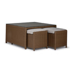 Melville Outdoor Coffee Table with 2 Ottomans - Brown, Beige