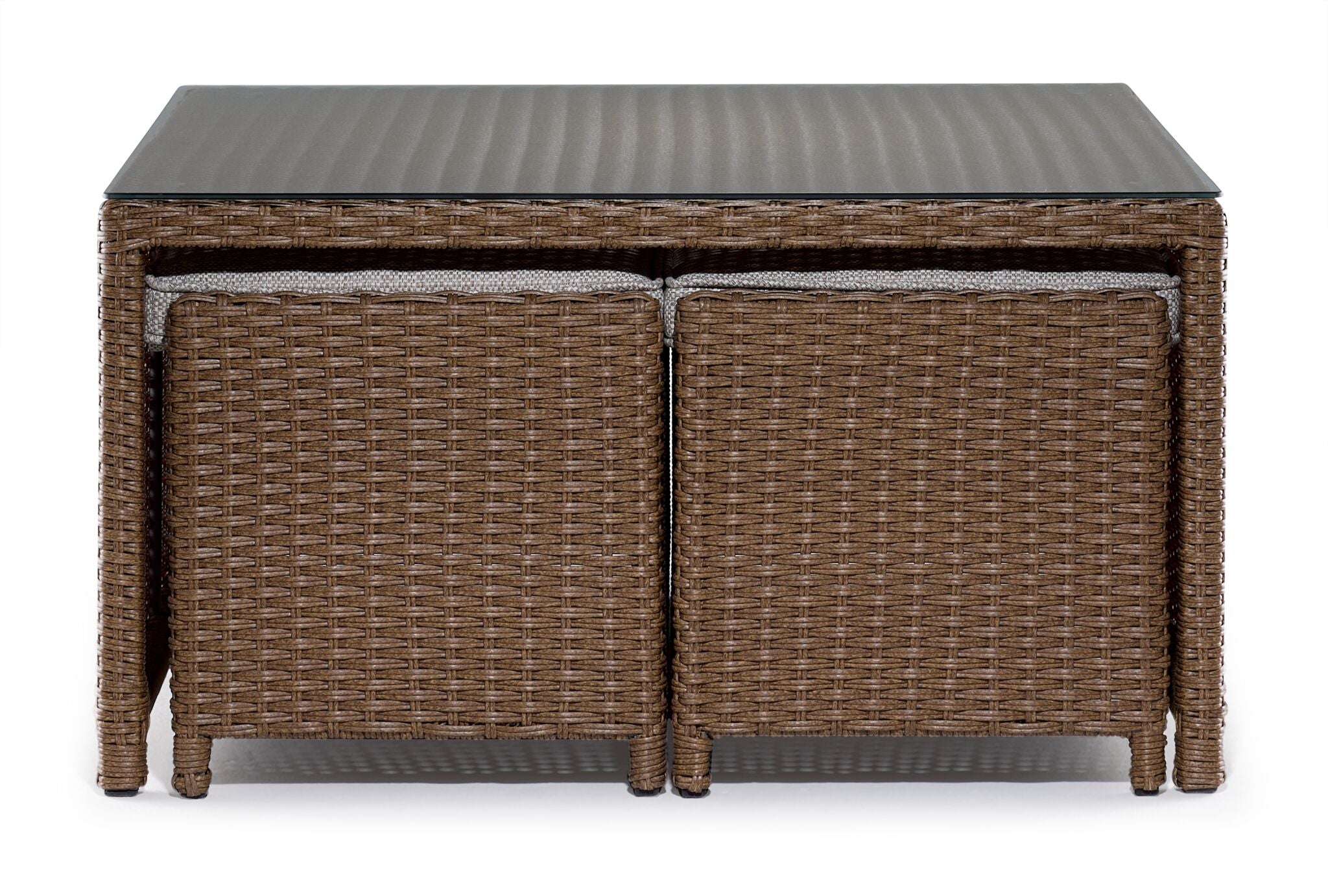 Melville Outdoor Coffee Table with 2 Ottomans - Brown, Beige