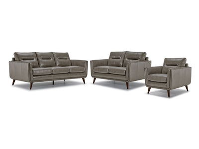 Miguel Leather Sofa, Loveseat and Chair Set - Stone