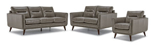 Miguel Leather Sofa, Loveseat and Chair Set - Stone