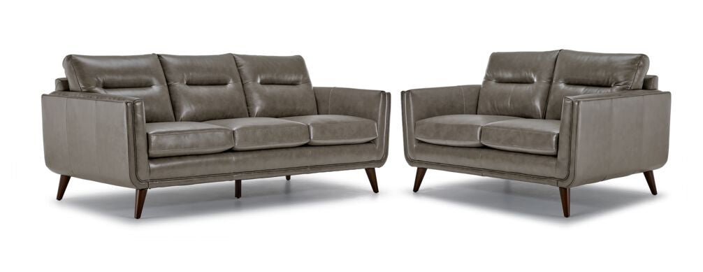 Miguel Leather Sofa and Loveseat Set - Stone