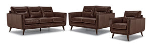 Miguel Leather Sofa, Loveseat and Chair Set - Cobblestone