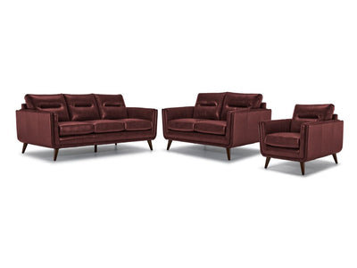 Miguel Leather Sofa, Loveseat and Chair Set - Fire