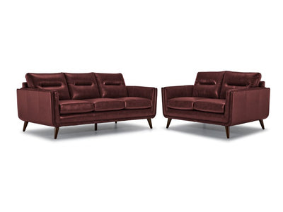 Miguel Leather Sofa and Loveseat Set - Fire