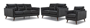 Miguel Leather Sofa, Loveseat and Chair Set - Charcoal