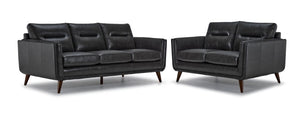 Miguel Leather Sofa and Loveseat Set - Charcoal