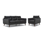 Miguel Leather Sofa and Chair Set - Charcoal