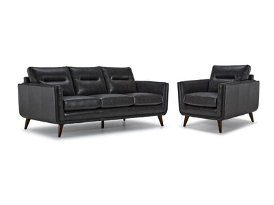 Miguel Leather Sofa and Chair Set - Charcoal