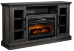 Millbrook 59.75" Fireplace TV Stand in Fawn Aged Oak with electric fireplace, glass cabinet doors and adjustable shelving
