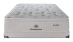 Front view of the Kingsdown Mist Medium Euro Top queen mattress and matching cream low-profile boxspring