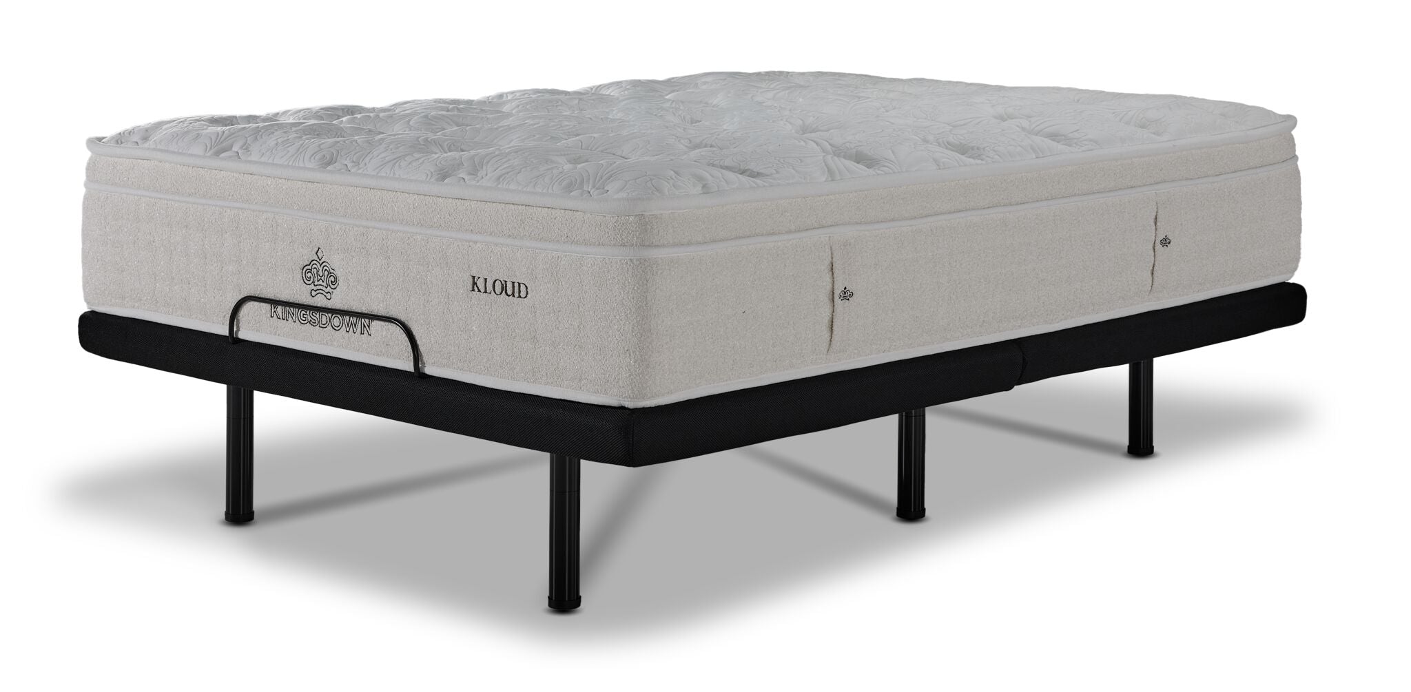 Kingsdown Mist Medium Euro Top queen mattress on an L2 Lux adjustable base in the flat position