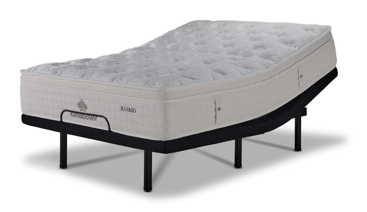 Kingsdown Mist Medium Euro Top queen mattress on an L2 Lux adjustable base with head and foot raised