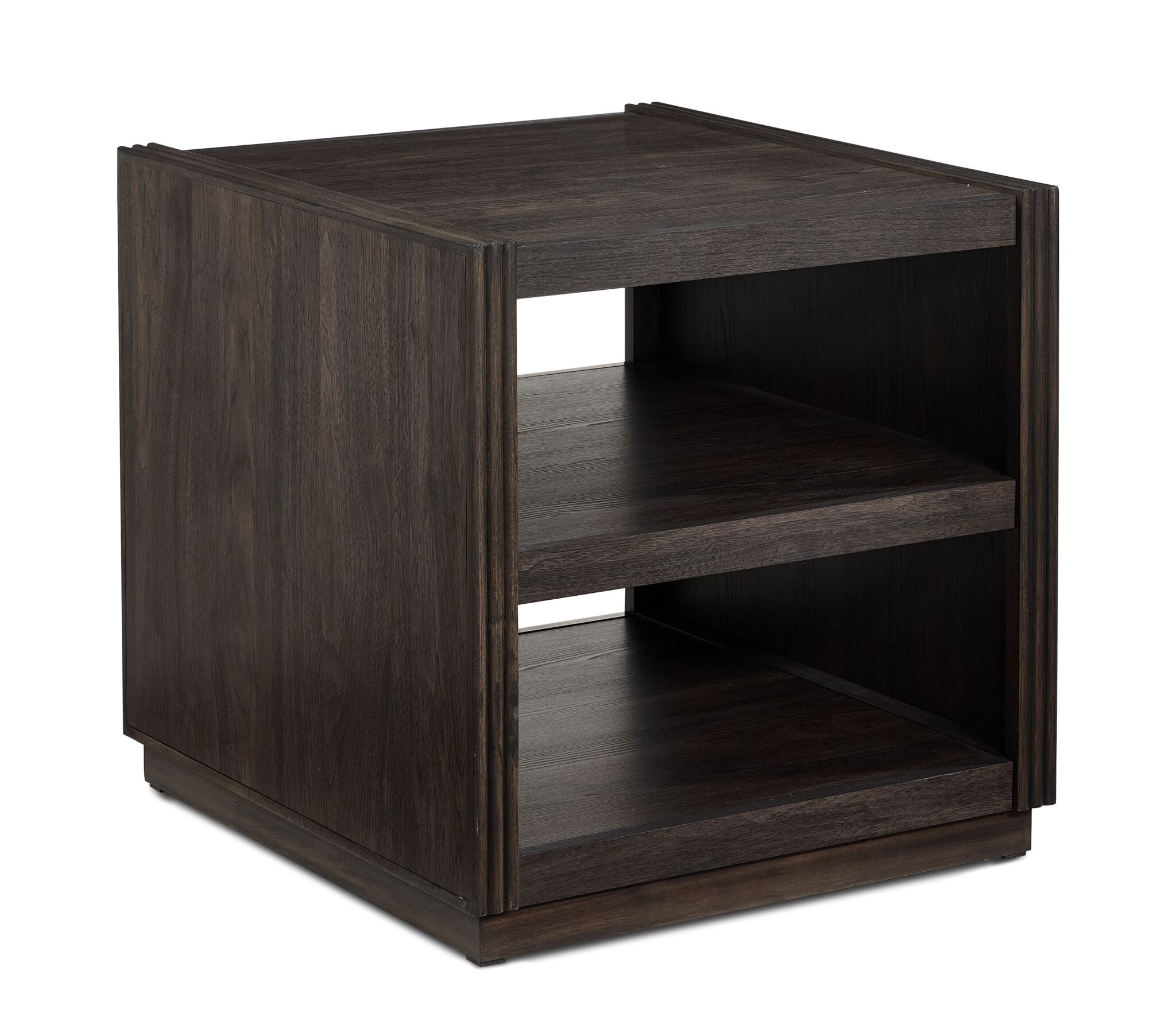 Modern Edge 24-inch dark grey end table with raised end panels and open fixed centre shelf