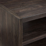 Modern Edge end table close-up showing dark grey finish, shelf edge and raised frame detail