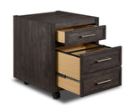 Modern Edge filing cabinet in dark grey with smooth-rolling casters and reeded frame detail